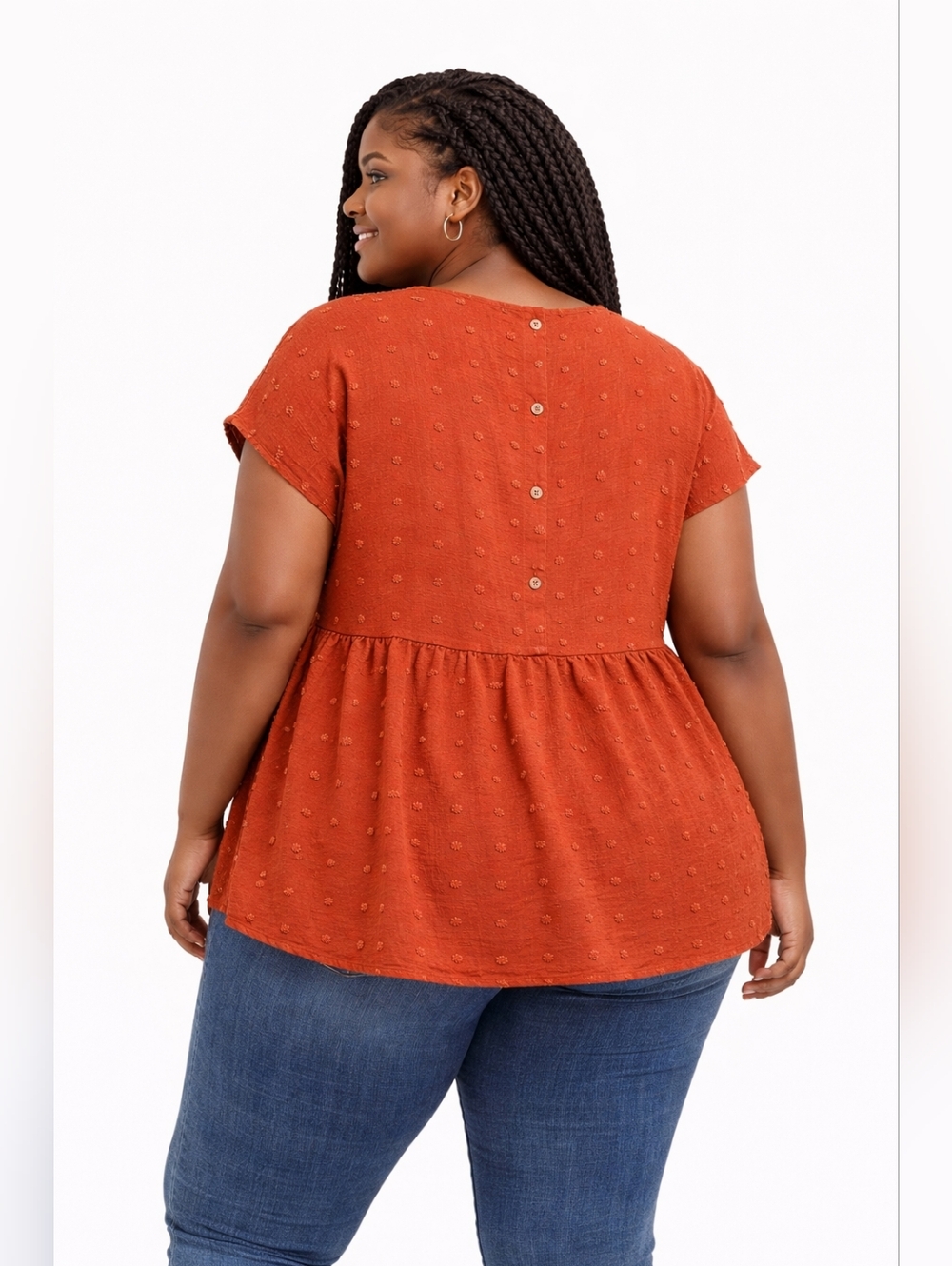 Plus Size Rust Orange/ Terracotta Colored Textured Peplum Shirt Size 3XL (18) - Picture 2 of 6